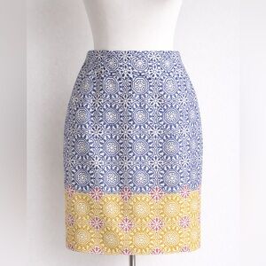 Boden Gabriella Skirt 10P NWT Petite Blue Yellow Print Pockets Spring